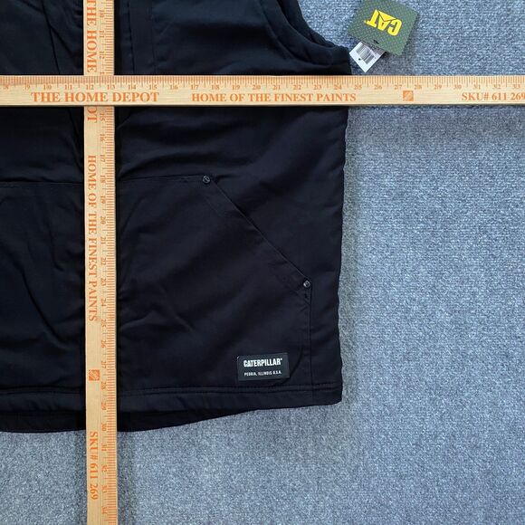 CAT Caterpillar Sherpa Lined Canvas Vest Adult Large L Black Outdoor Workwear - Picture 14 of 16